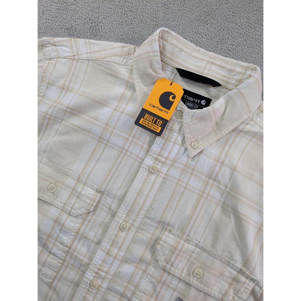 Carhartt Mens Loose Fit Midweight Short Sleeve Plaid Shirt Cream TW4625-M Size M